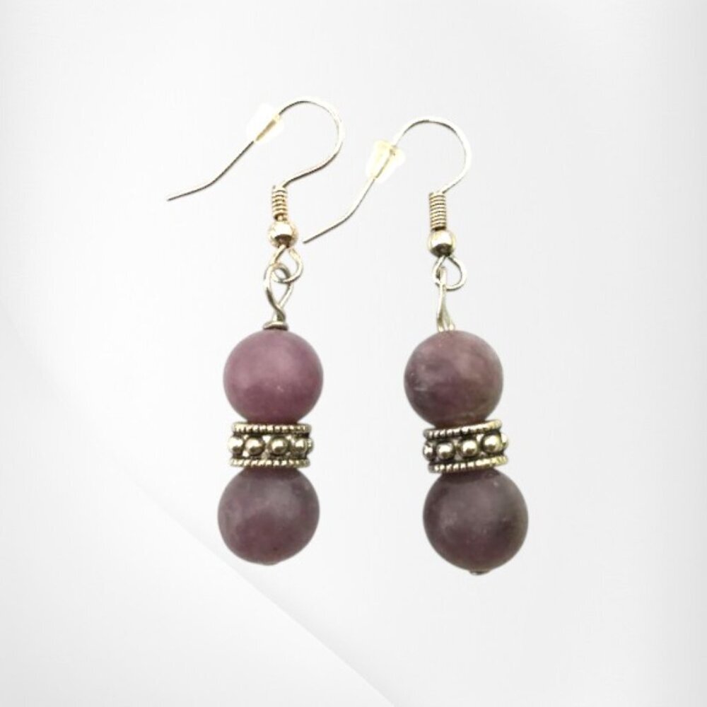 Lavender Purple Jade Earrings | Boho Dangle | Silver Plated 2" Drop